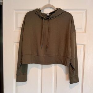 90 Degree By Reflex Cropped Olive Hoodie